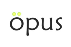 A black and white logo of opus