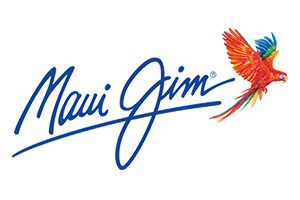 A logo of maui jim with a parrot on it.