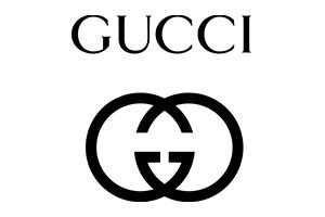 A black and white picture of the gucci logo.