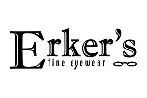 A black and white logo of erker 's fine eyewear.